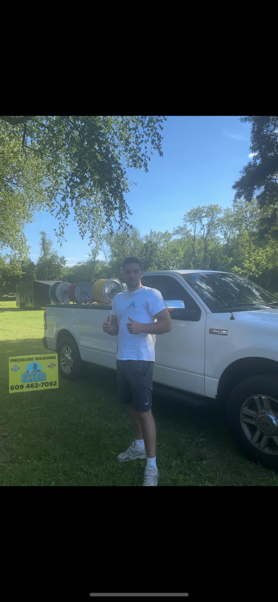 Crystal Cleanse Pressure Washing truck and equipment on-site in Central New Jersey